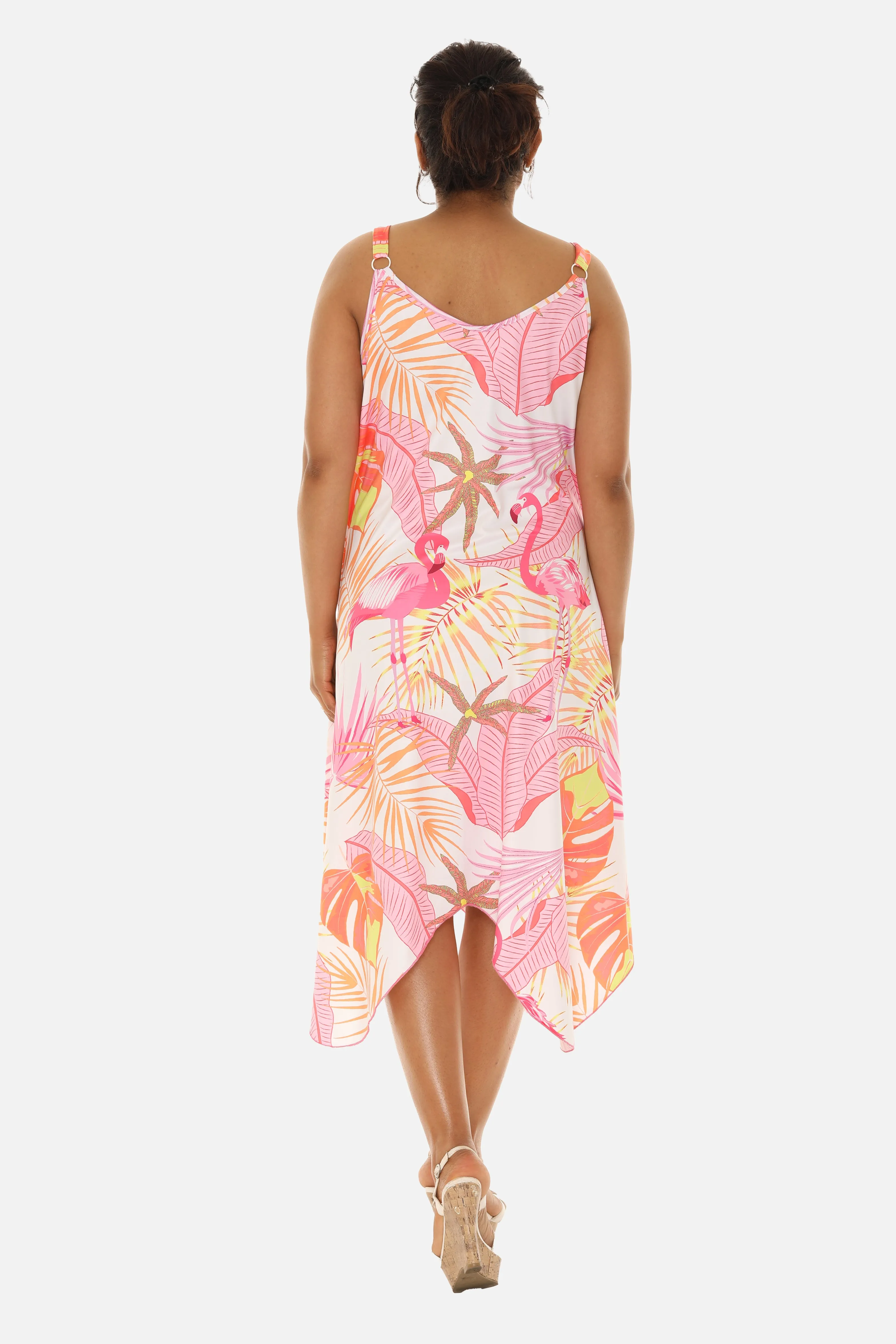 Tropical Chevron Handkerchief Midi Dress For Women