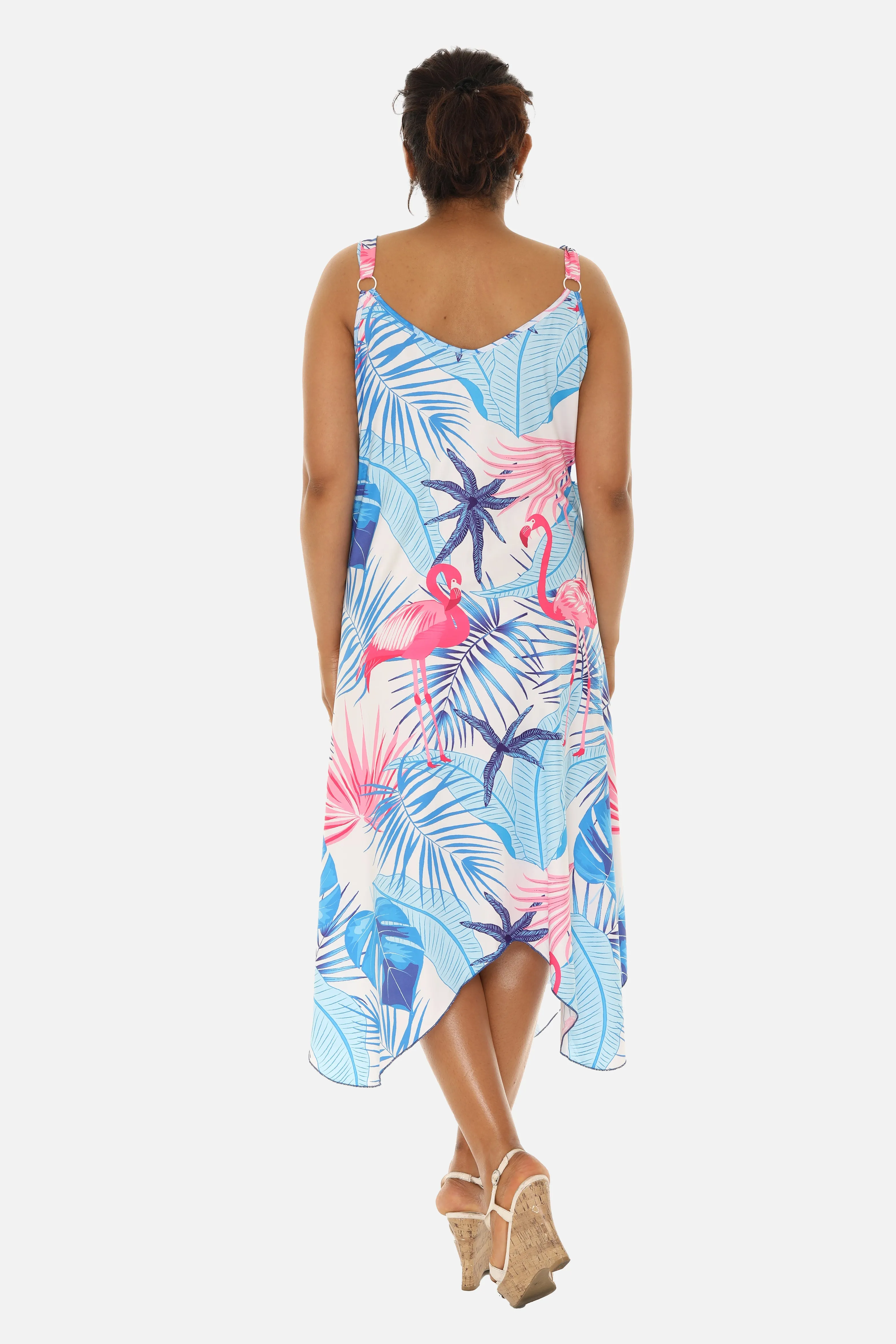 Tropical Chevron Handkerchief Midi Dress For Women