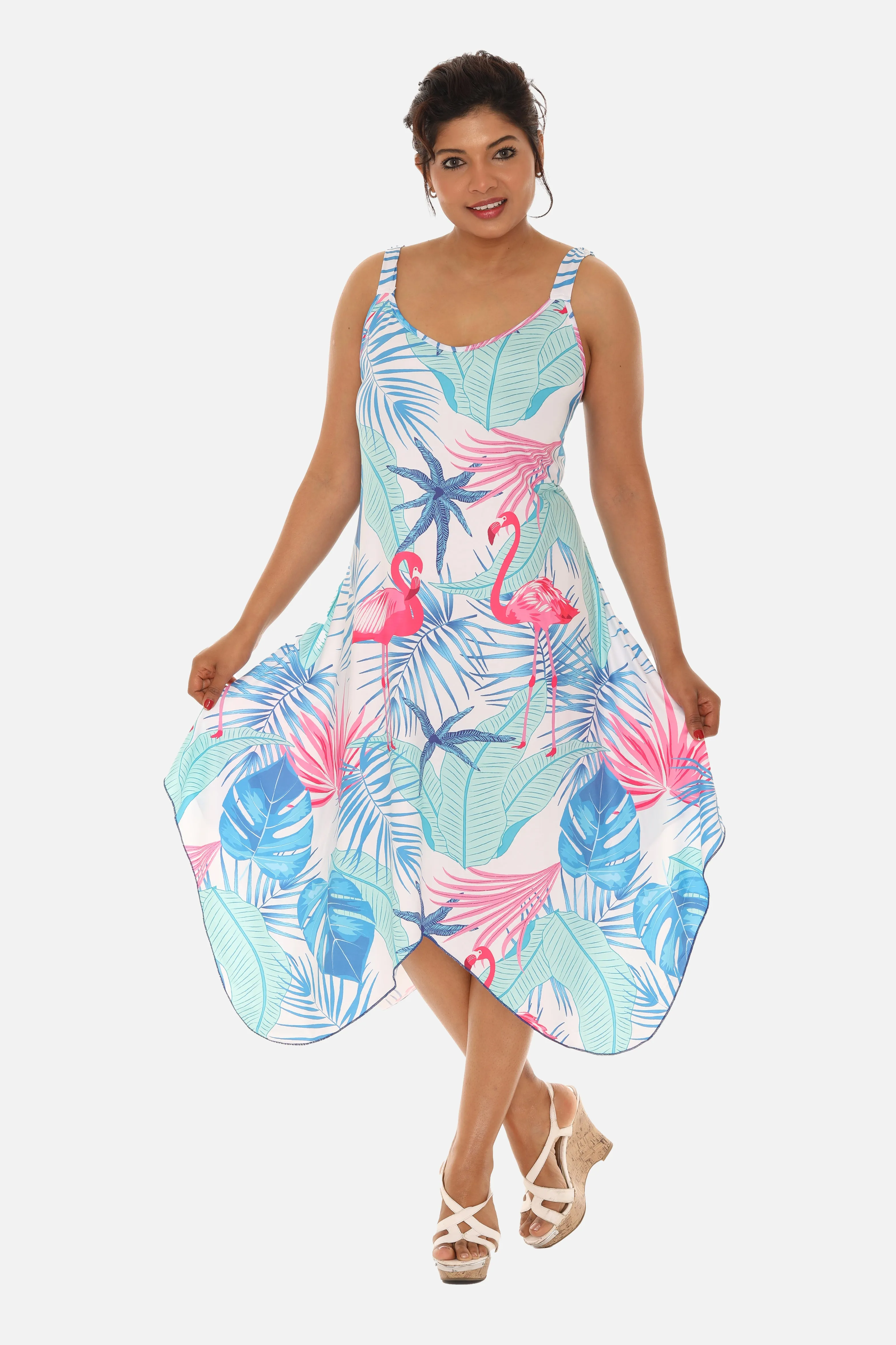 Tropical Chevron Handkerchief Midi Dress For Women