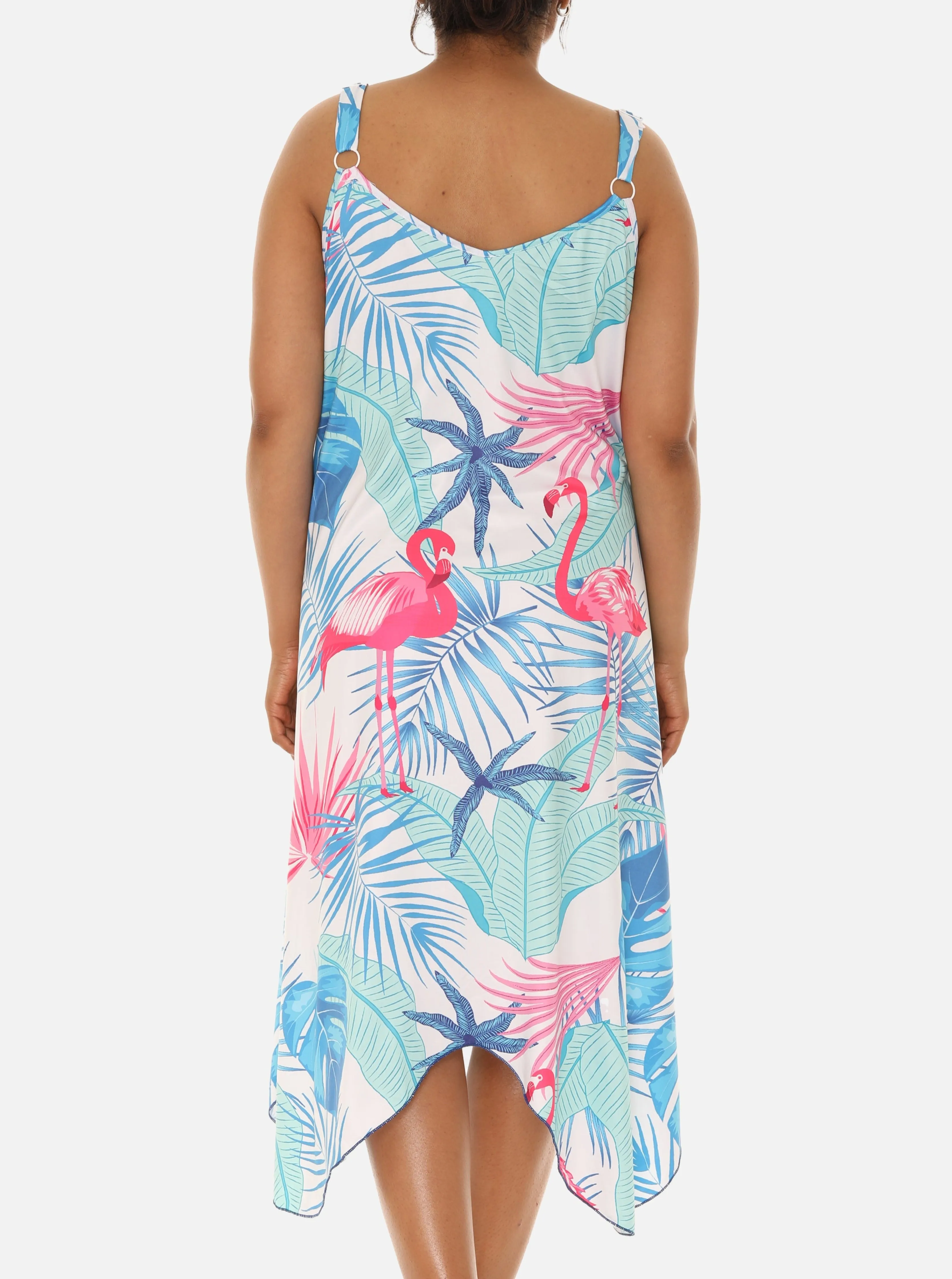 Tropical Chevron Handkerchief Midi Dress For Women