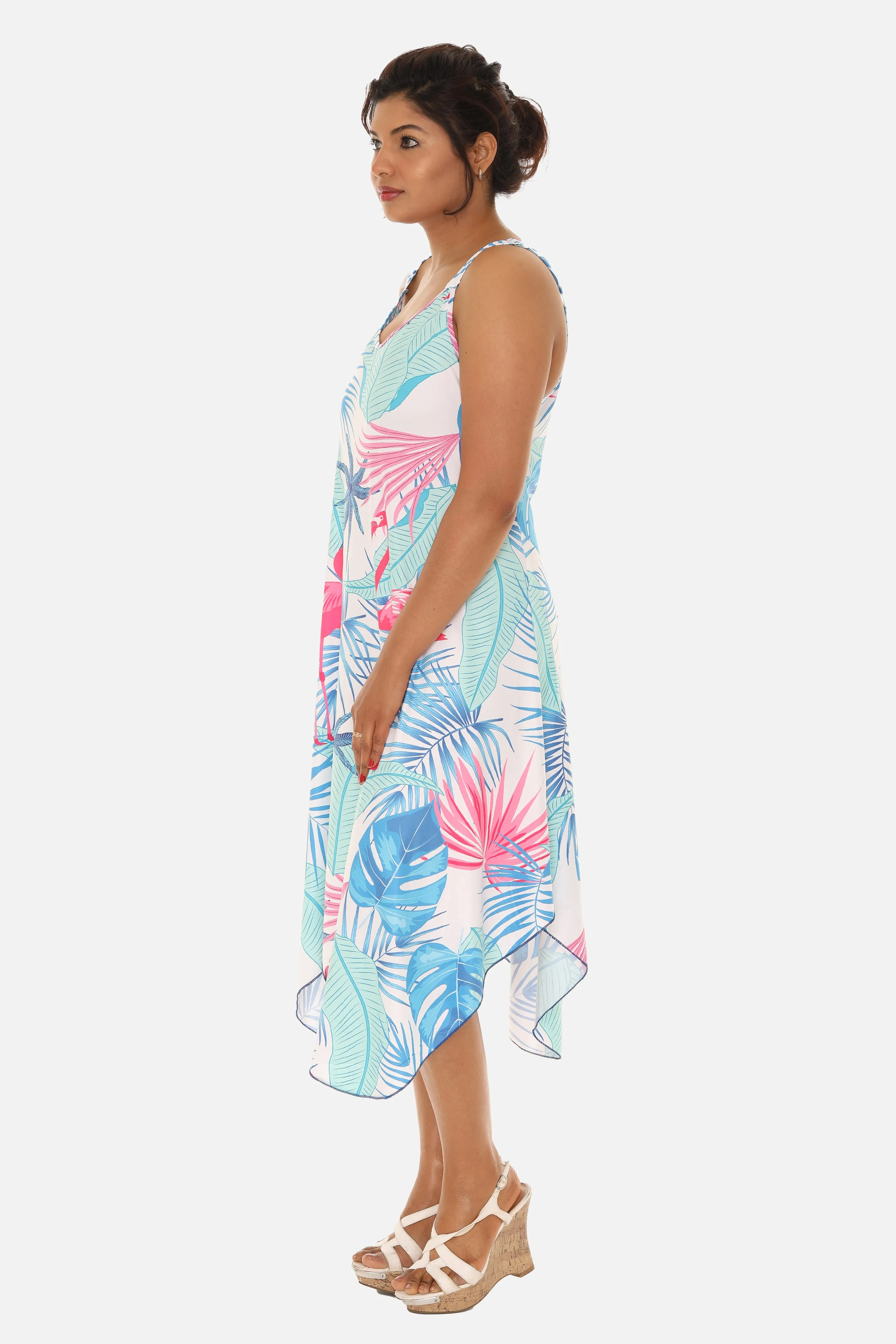 Tropical Chevron Handkerchief Midi Dress For Women