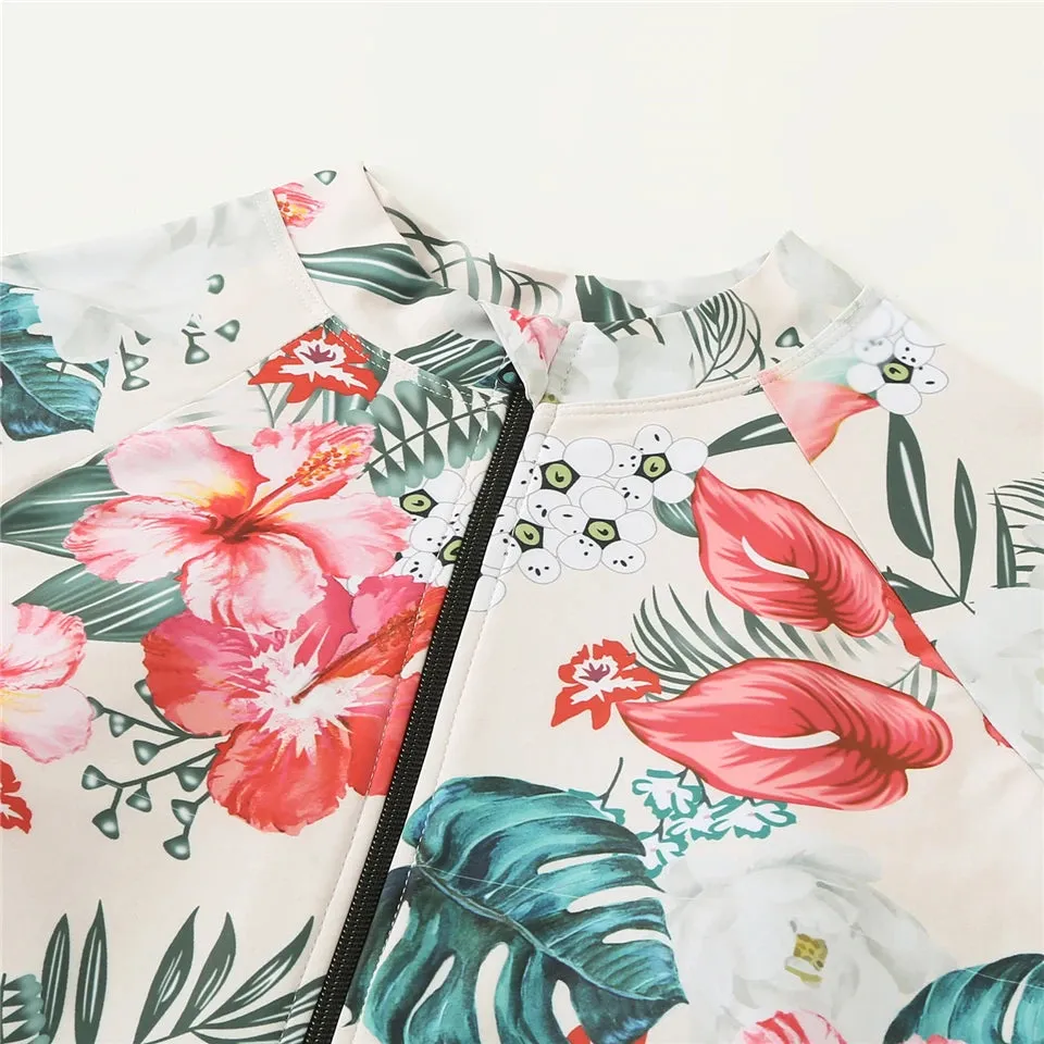 Tropical Print Long Sleeve One-Piece Bathing Suit for Sun Protection