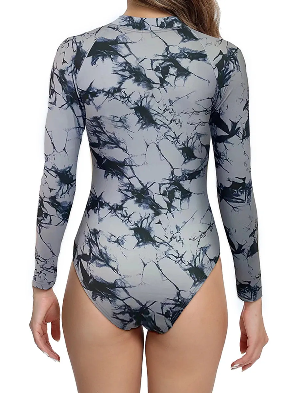 Tropical Print Long Sleeve One-Piece Bathing Suit for Sun Protection