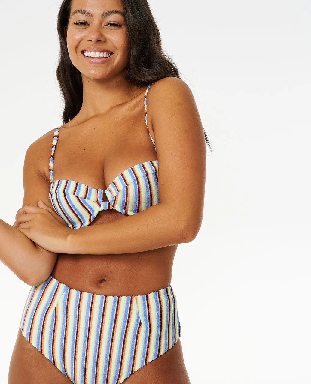 Tropics Stripe High Waist Cheeky Coverage Bikini Bottoms