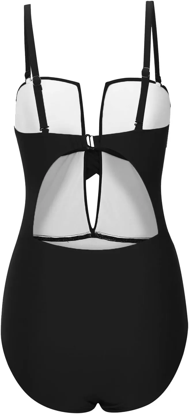 Tummy Control Bathing Suits for Women One Piece Slimming V Neck Swimsuits Sexy Push Up Backless Swim Suit Swimwear