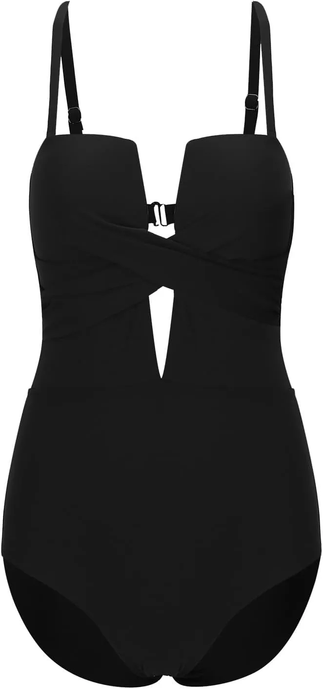 Tummy Control Bathing Suits for Women One Piece Slimming V Neck Swimsuits Sexy Push Up Backless Swim Suit Swimwear