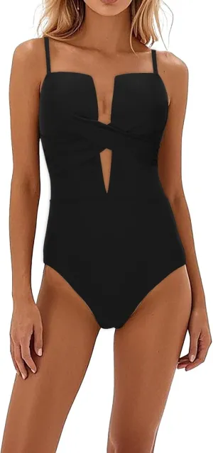 Tummy Control Bathing Suits for Women One Piece Slimming V Neck Swimsuits Sexy Push Up Backless Swim Suit Swimwear