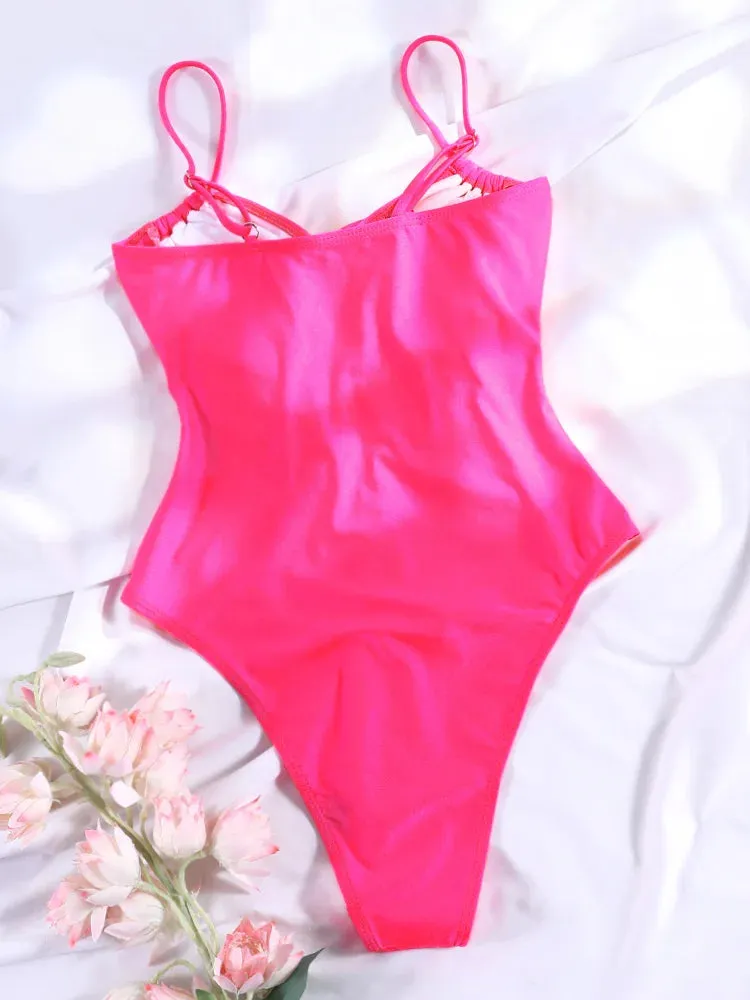 Tummy Control Cutout Glossy One-Piece Swimsuit for Beach