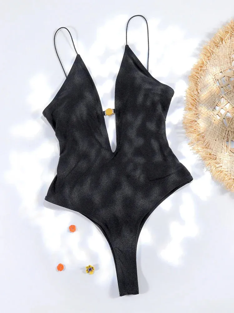 Tummy Control Cutout Glossy One-Piece Swimsuit for Beach