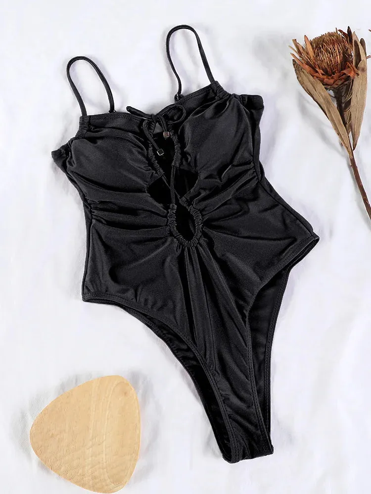 Tummy Control Cutout Glossy One-Piece Swimsuit for Beach
