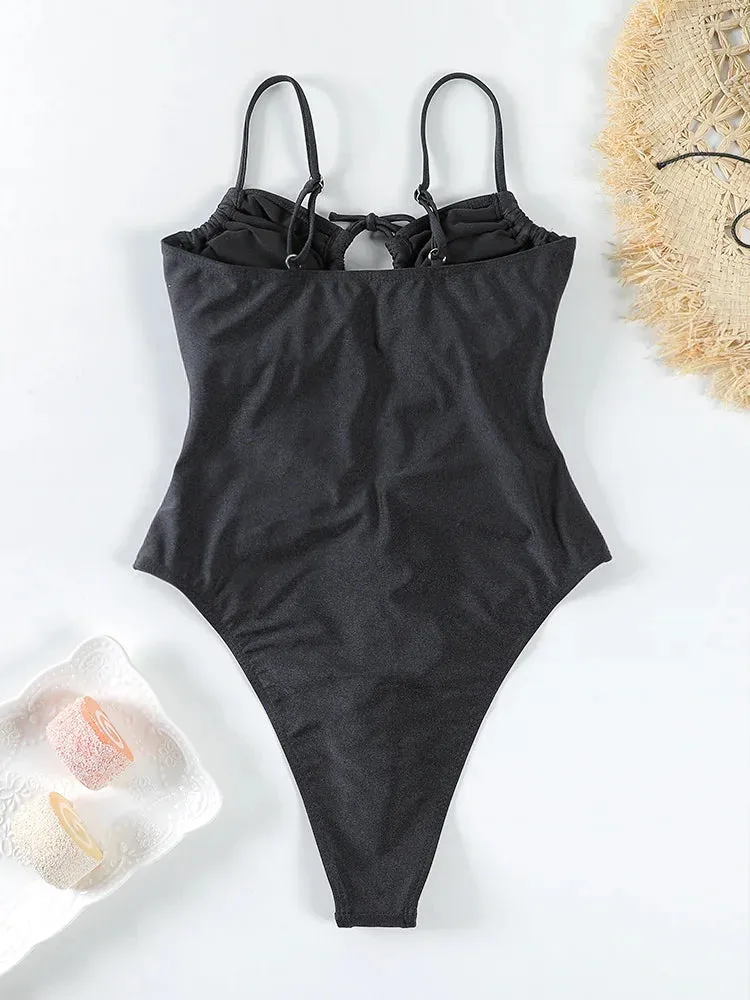 Tummy Control Cutout Glossy One-Piece Swimsuit for Beach