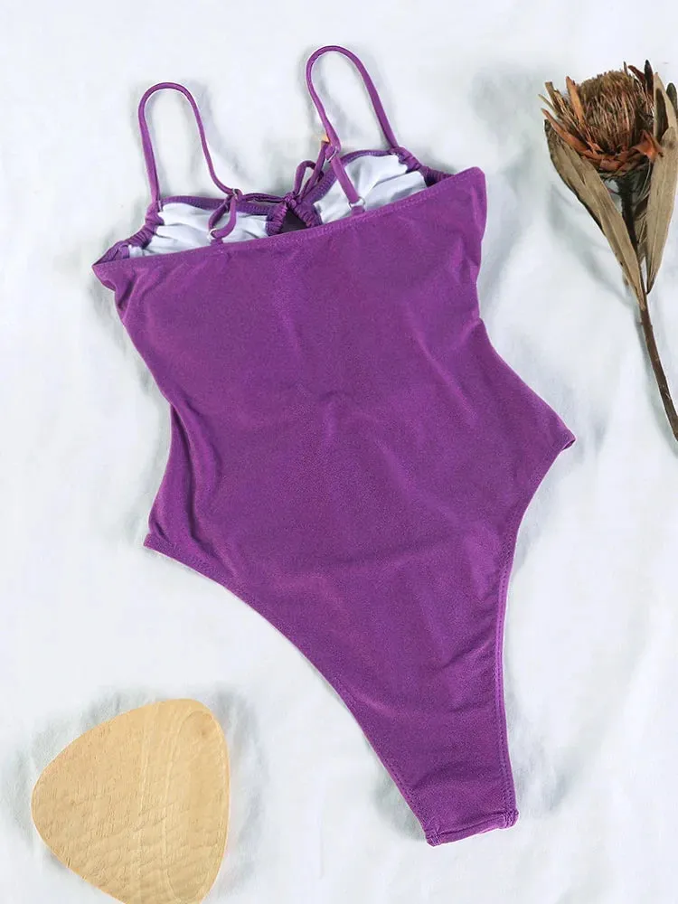 Tummy Control Cutout Glossy One-Piece Swimsuit for Beach
