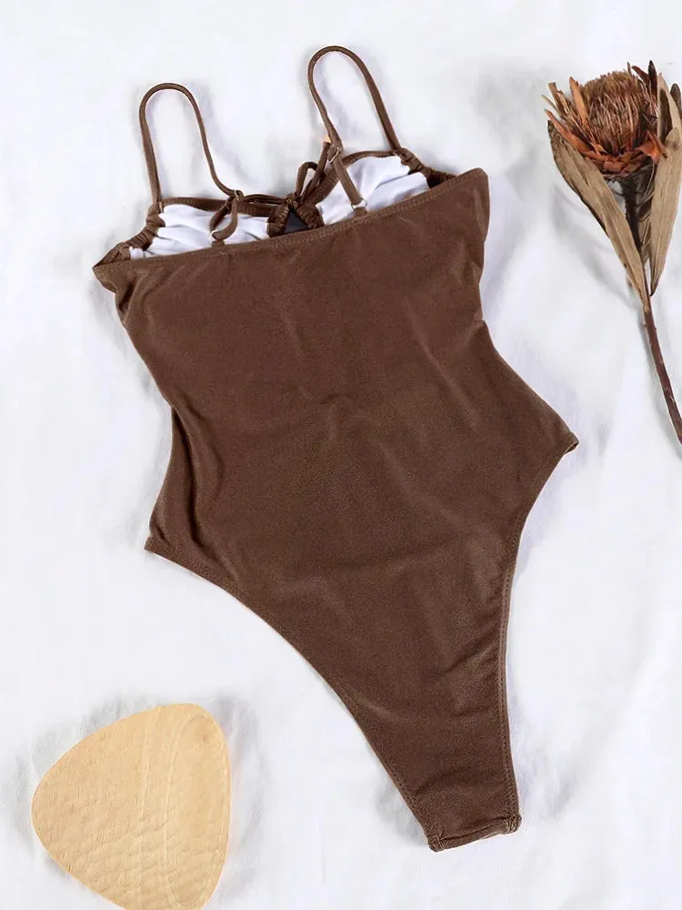 Tummy Control Cutout Glossy One-Piece Swimsuit for Beach