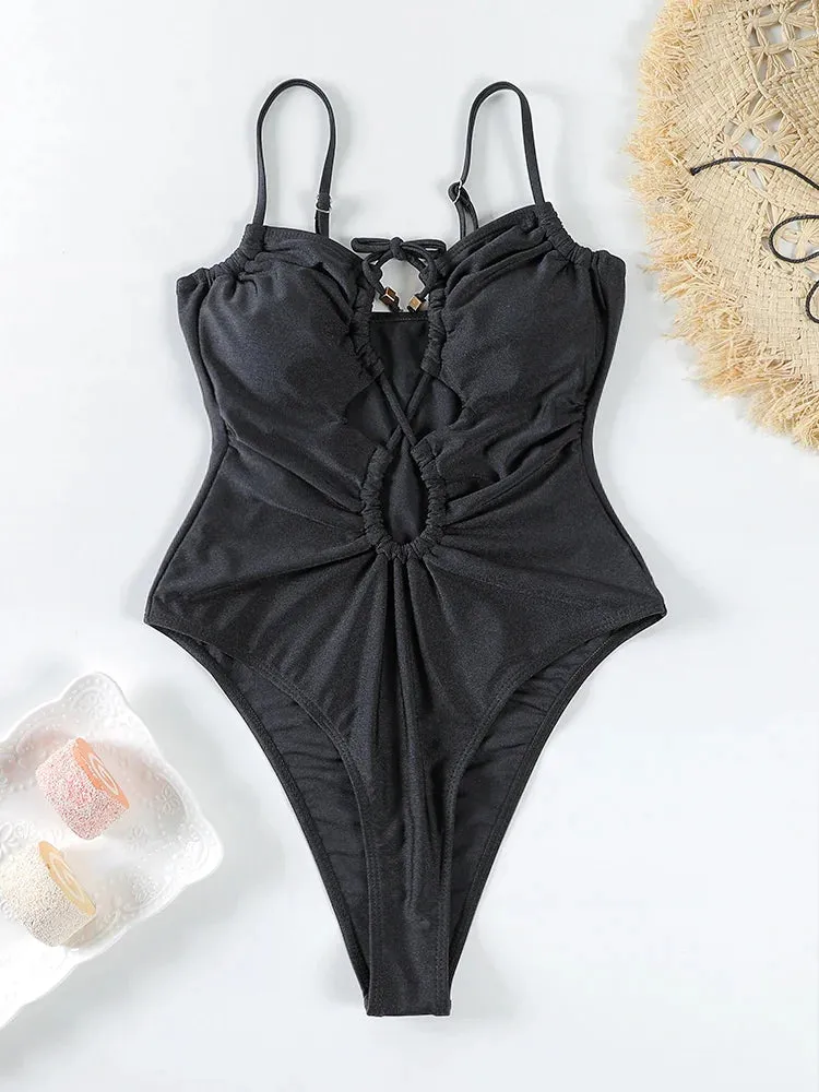 Tummy Control Cutout Glossy One-Piece Swimsuit for Beach