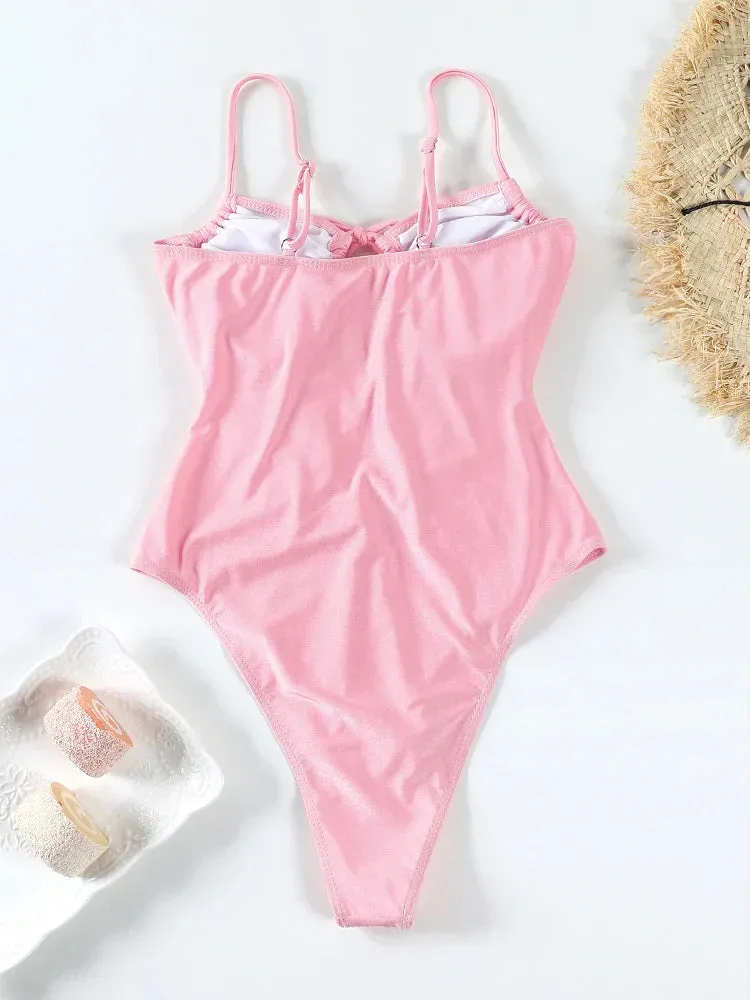 Tummy Control Cutout Glossy One-Piece Swimsuit for Beach