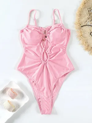 Tummy Control Cutout Glossy One-Piece Swimsuit for Beach