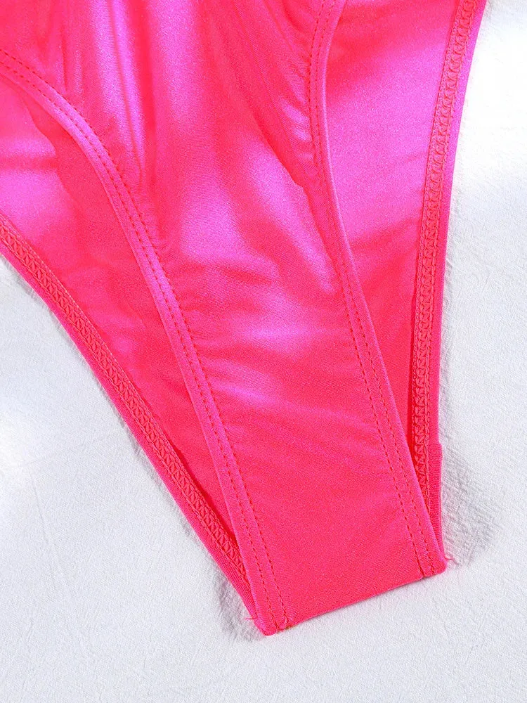 Tummy Control Cutout Glossy One-Piece Swimsuit for Beach