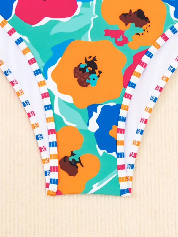 Tummy Control One-Piece Swimwear for Women's Water Sports in Abstract Print