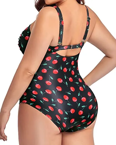 Tummy Control Ruched One Piece Bathing Suits For Curvy Women-Black Cherry