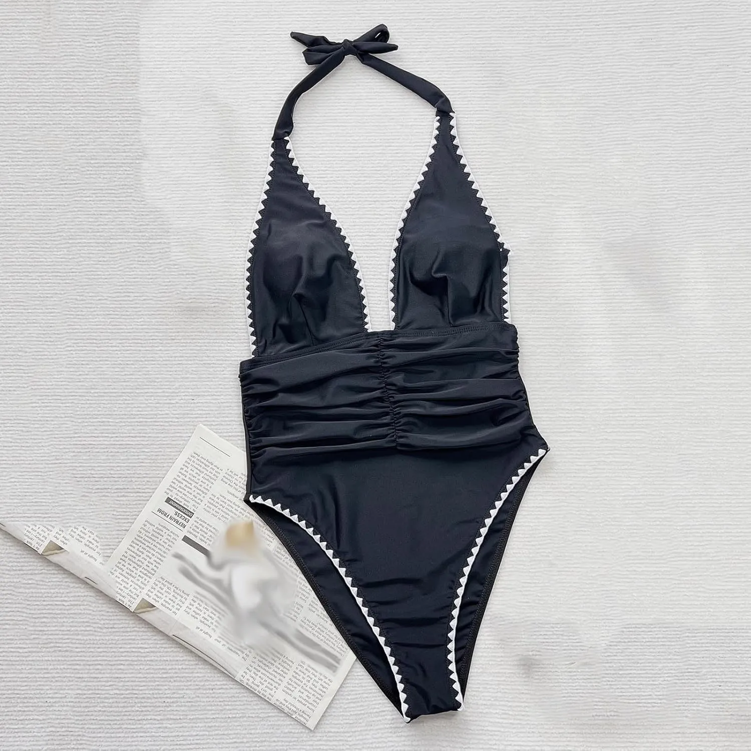 Tummy Control Swimsuits for Women Sexy Deep V Neck Backless Halter Bathing Suits Summer Beach One Piece Swimwear