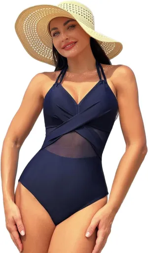 Tummy Control Swimsuits for Women Sleeveless Halter/Spaghetti Straps One Piece Swimsuit Bathing Suit Padded Swimwear
