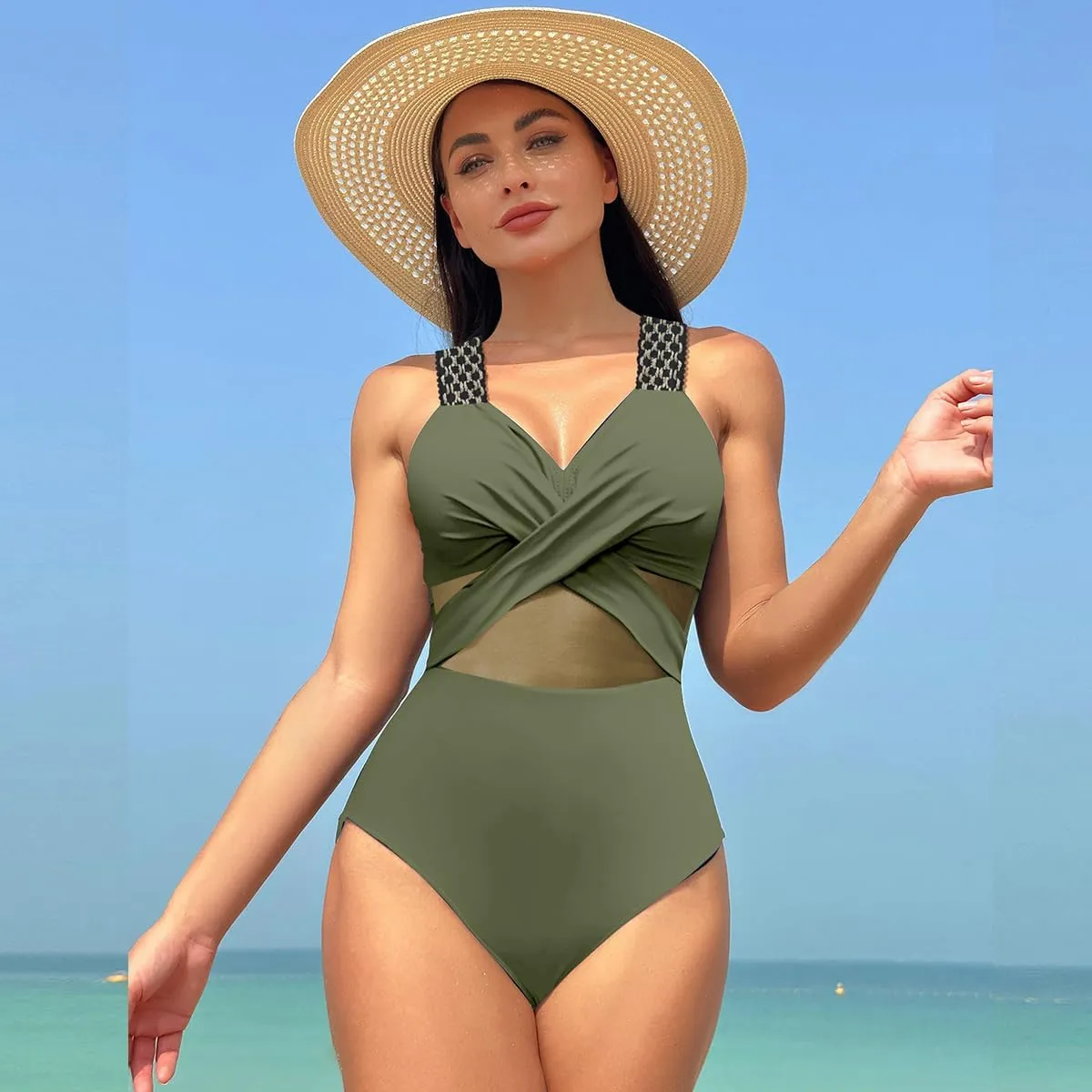 Tummy Control Swimsuits for Women Sleeveless Halter/Spaghetti Straps One Piece Swimsuit Bathing Suit Padded Swimwear