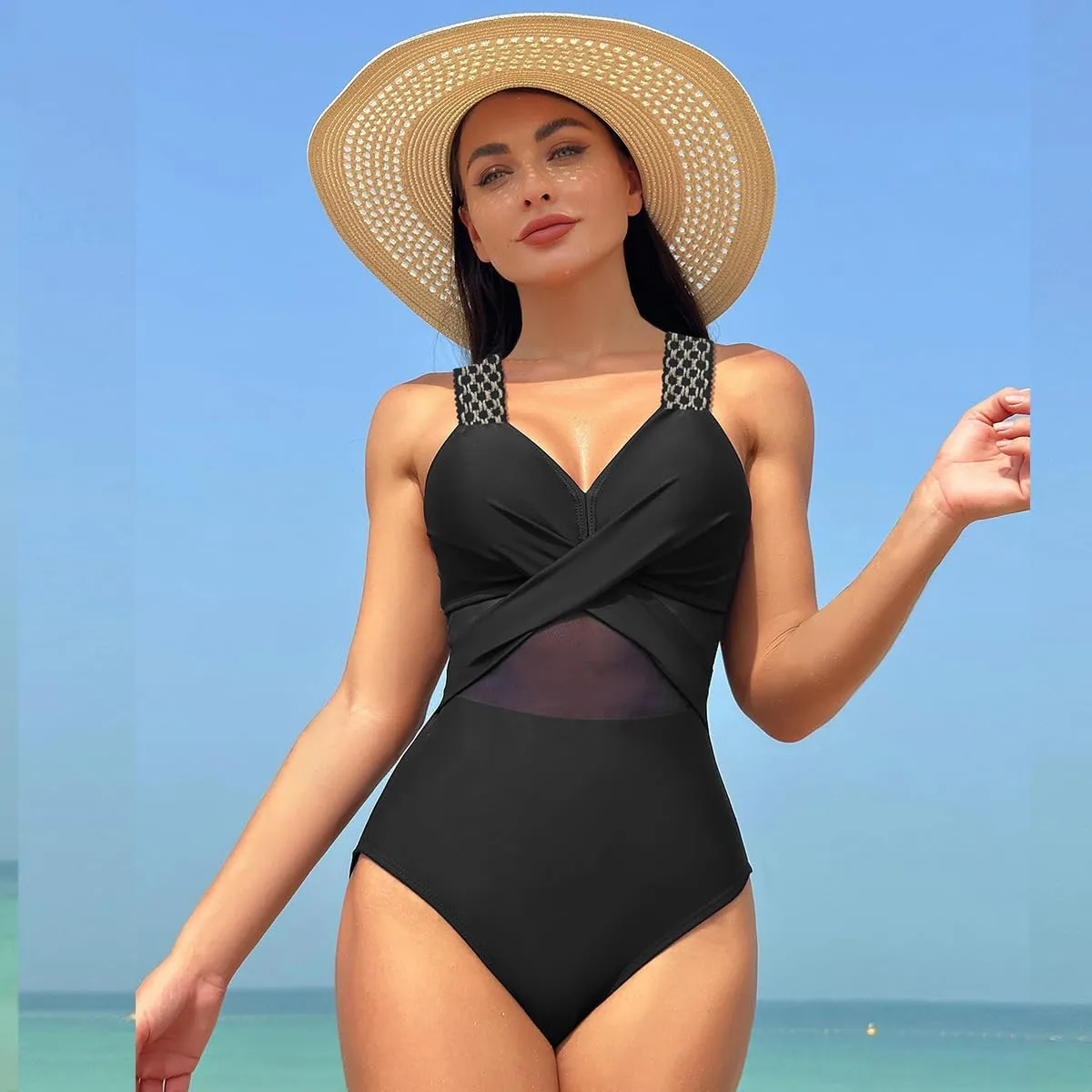 Tummy Control Swimsuits for Women Sleeveless Halter/Spaghetti Straps One Piece Swimsuit Bathing Suit Padded Swimwear