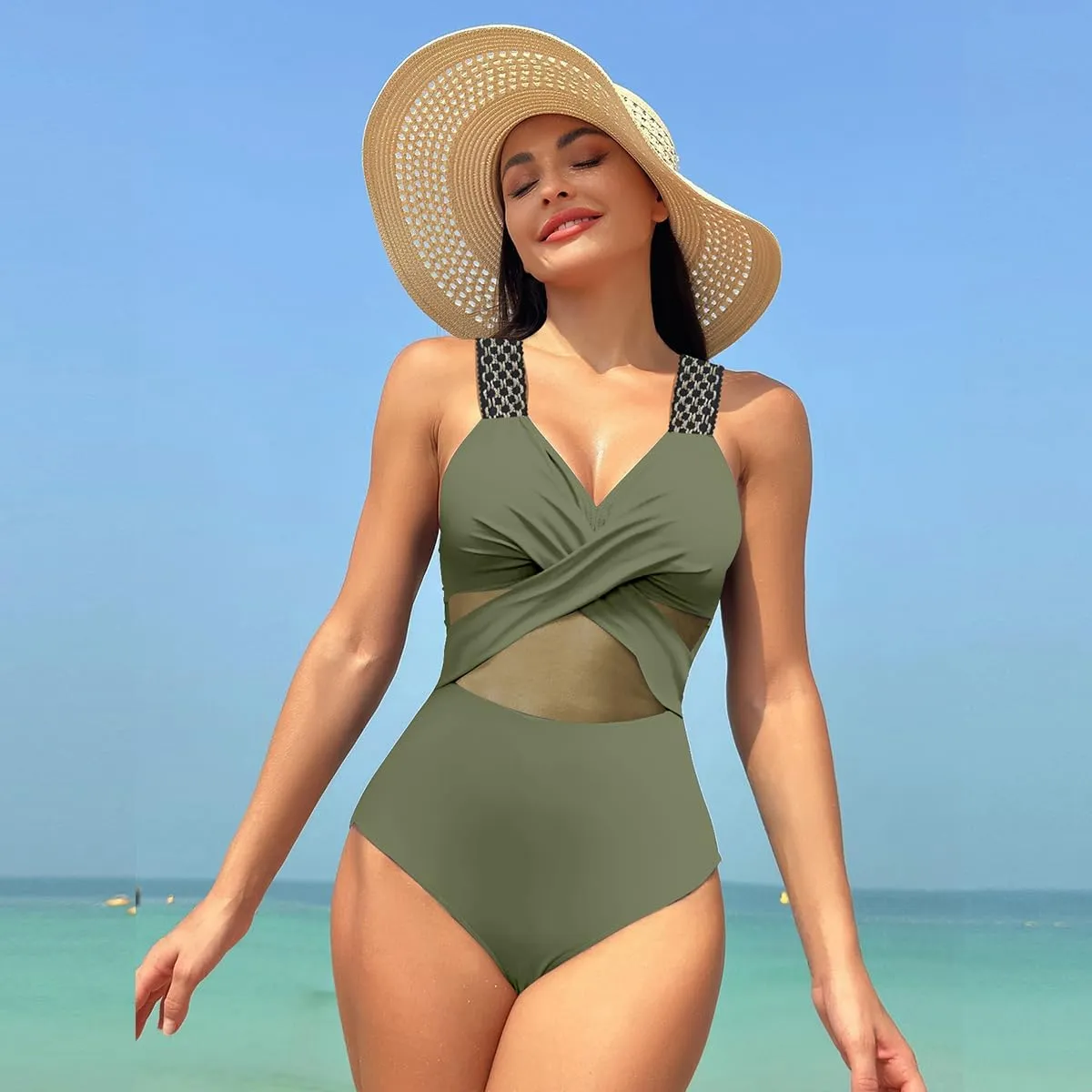 Tummy Control Swimsuits for Women Sleeveless Halter/Spaghetti Straps One Piece Swimsuit Bathing Suit Padded Swimwear