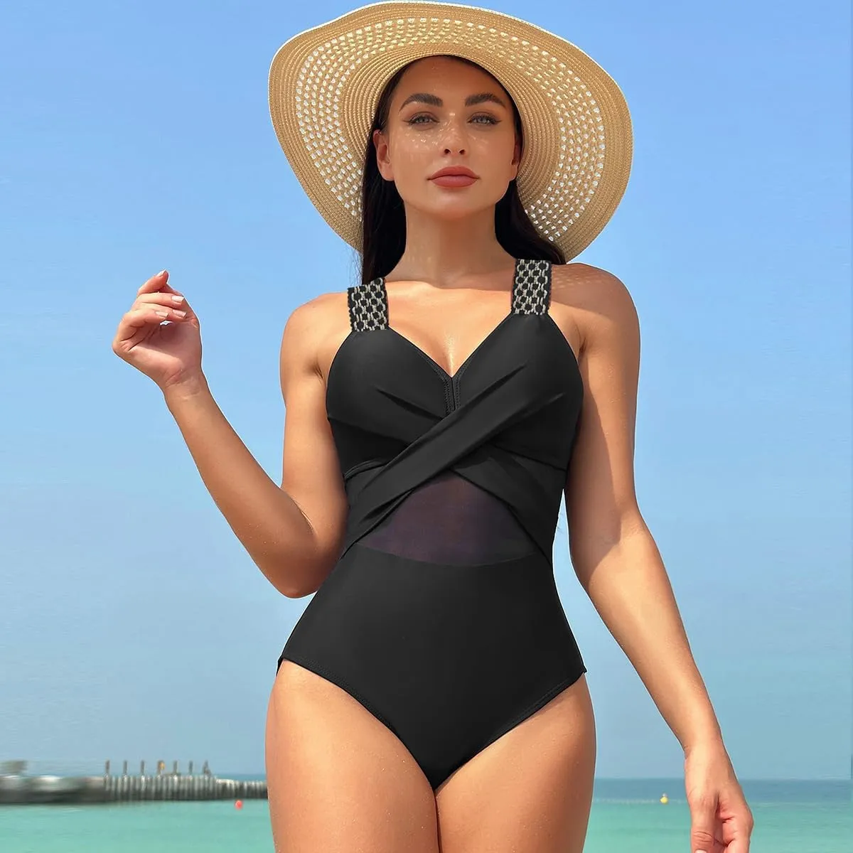 Tummy Control Swimsuits for Women Sleeveless Halter/Spaghetti Straps One Piece Swimsuit Bathing Suit Padded Swimwear