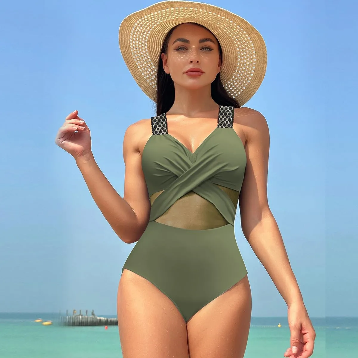 Tummy Control Swimsuits for Women Sleeveless Halter/Spaghetti Straps One Piece Swimsuit Bathing Suit Padded Swimwear