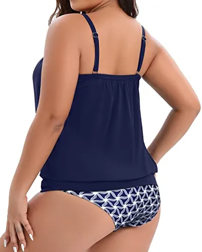 Tummy Control Tankini Swimsuits For Women-Navy Blue Tribal