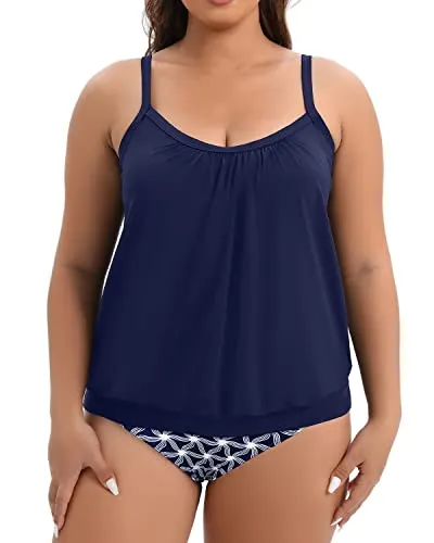 Tummy Control Tankini Swimsuits For Women-Navy Blue Tribal