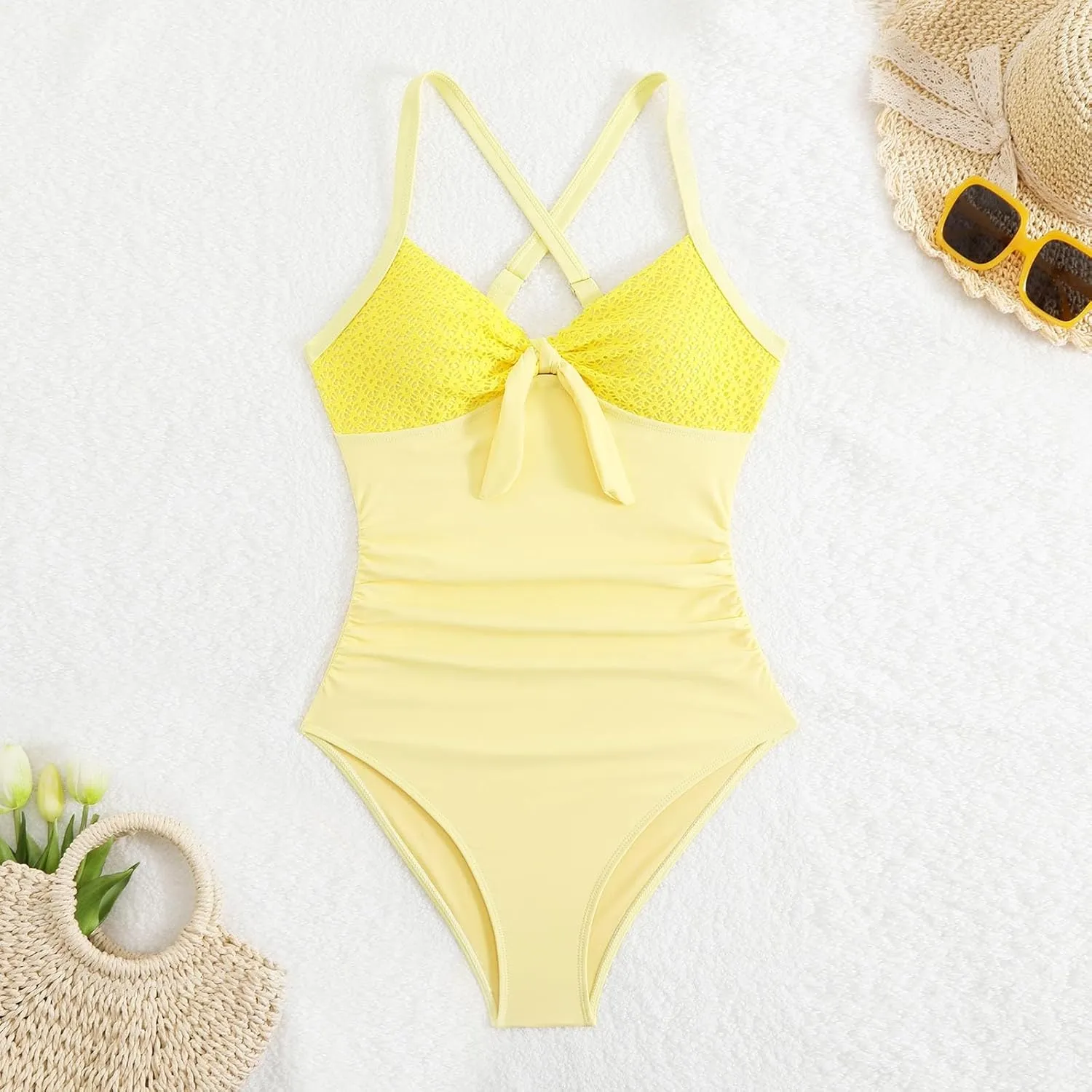 TUQIDEWU One Piece Swimsuit Women Tummy Control Swimsuits for Women 2025 Sexy Deep V Neck Backless Ruched Bathing Suit