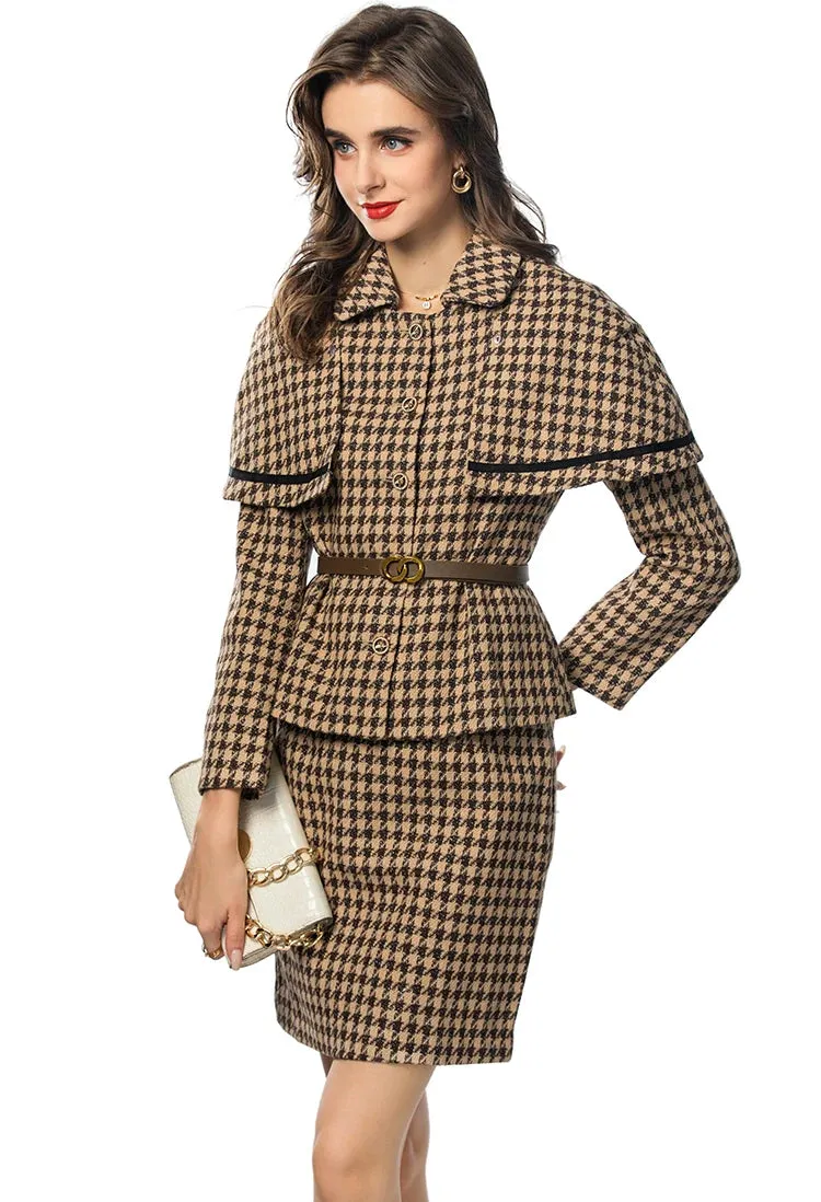 Turn-Down Collar Hip Wrap Skirts Suit