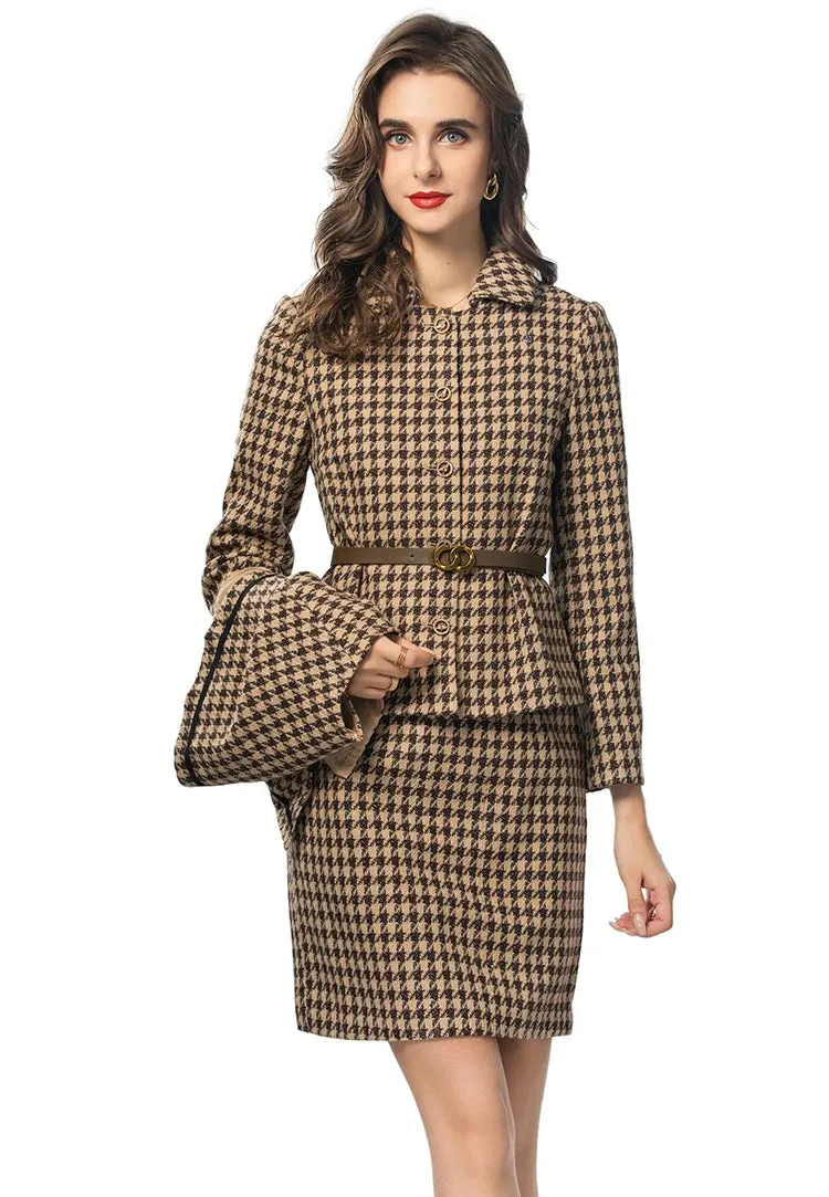 Turn-Down Collar Hip Wrap Skirts Suit