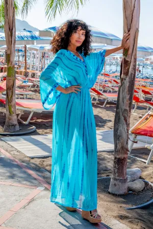 Turquoise Silk Designer Maxi Kaftan
