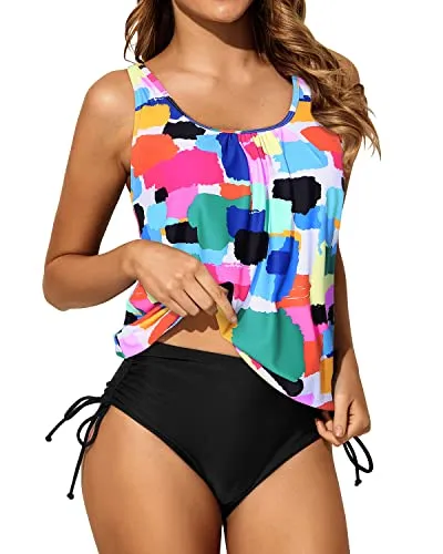 Two Piece Athletic Tankini Bathing Suits With High Waisted Swim Bottoms-Aqua