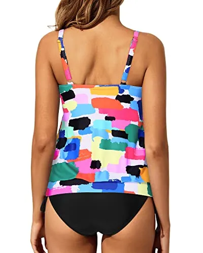 Two Piece Athletic Tankini Bathing Suits With High Waisted Swim Bottoms-Aqua