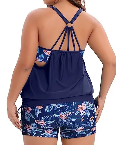 Two Piece Blouson Plus Size Tankini Swimsuits