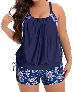 Two Piece Blouson Plus Size Tankini Swimsuits