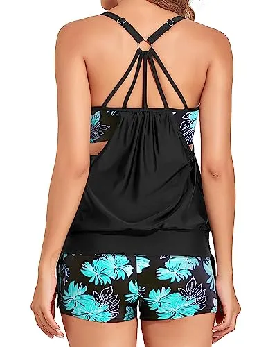 Two Piece Double Up Blouson Tankini Swimsuits