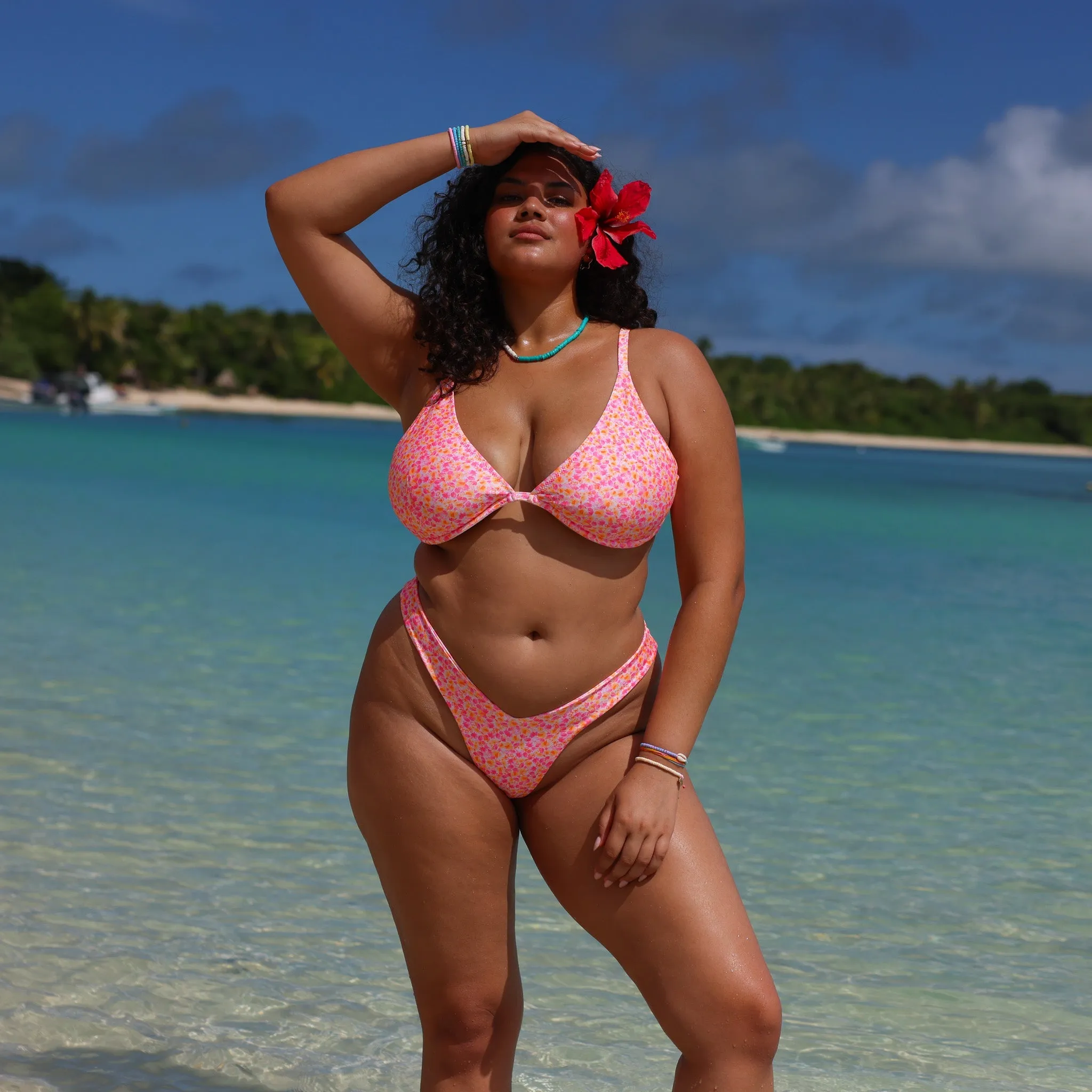 Underwire Triangle D  Cup Bikini Top - Sherbet Shimmer
