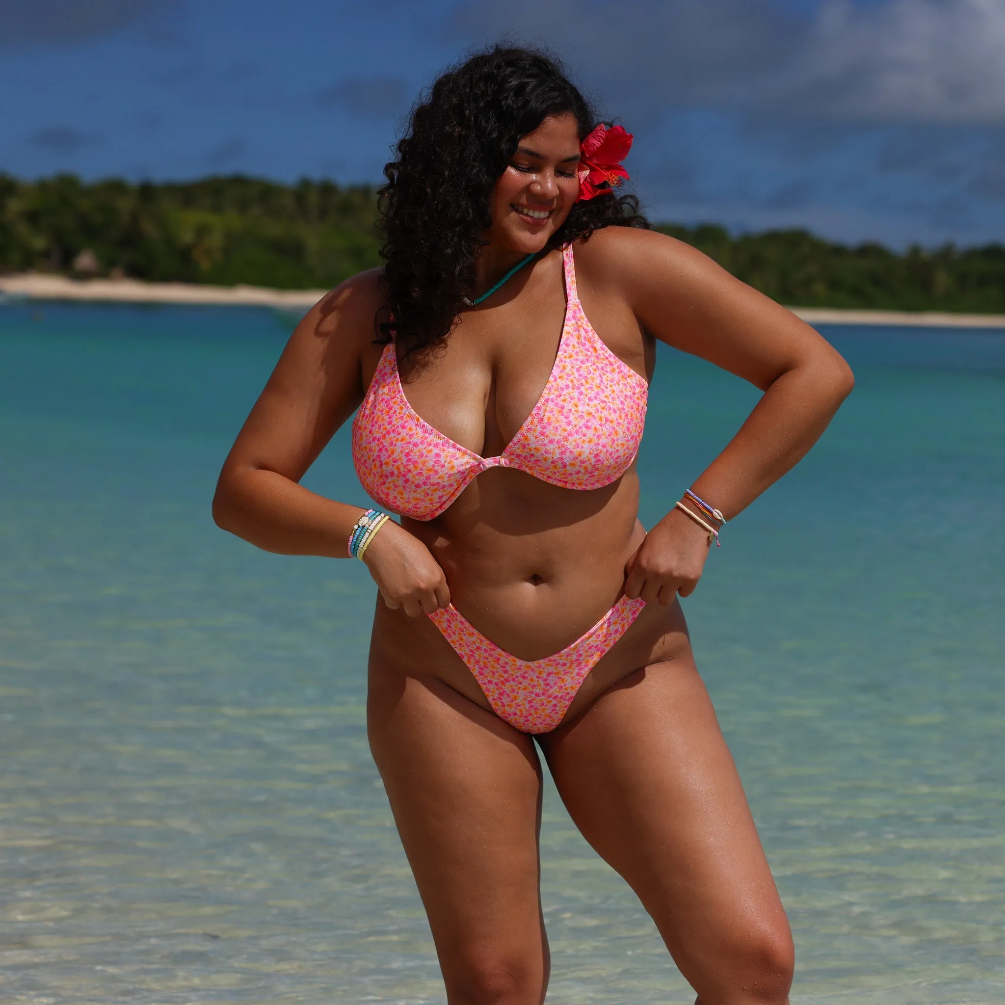 Underwire Triangle D  Cup Bikini Top - Sherbet Shimmer