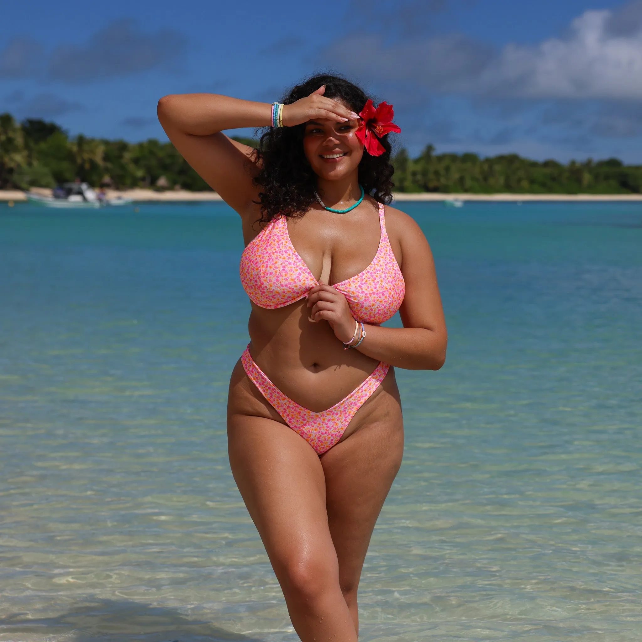 Underwire Triangle D  Cup Bikini Top - Sherbet Shimmer