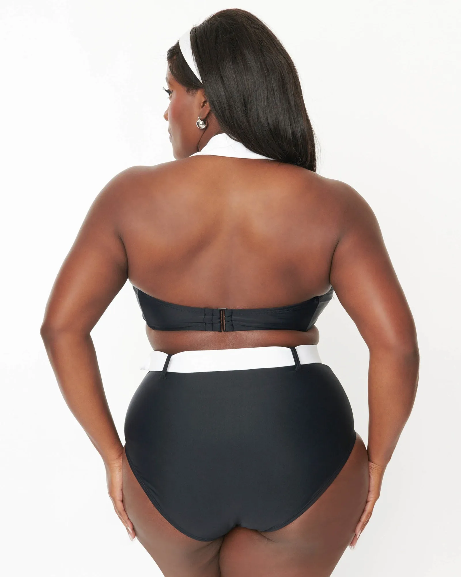 Unique Vintage Black & White Halter Swim Top | Black & White