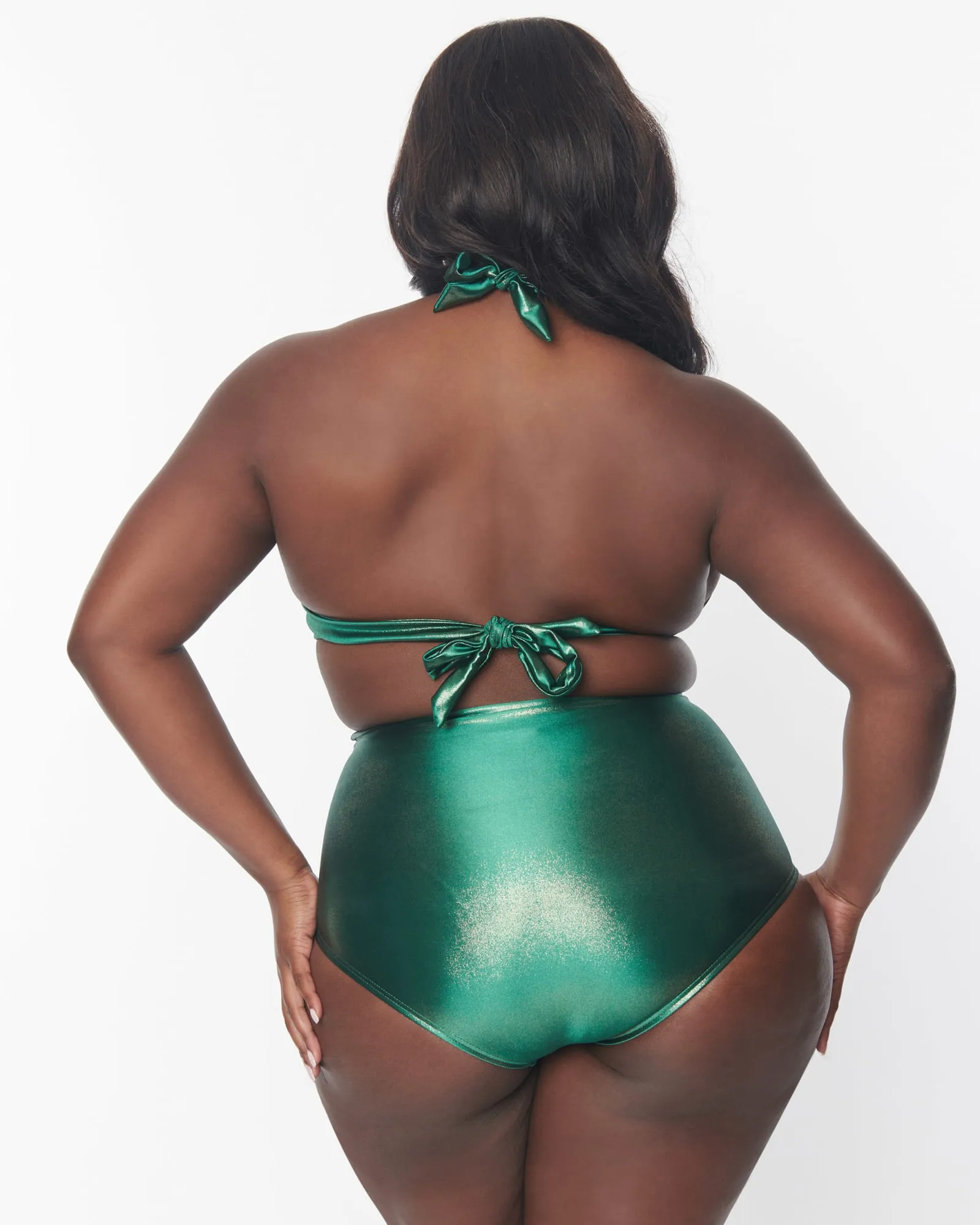 Unique Vintage Metallic Emerald Monroe Halter Swim Top | Metallic Emerald