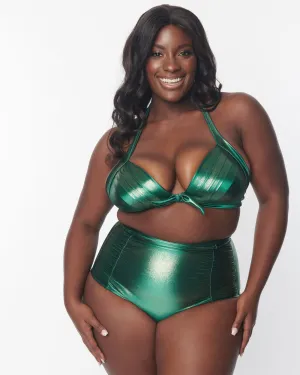 Unique Vintage Metallic Emerald Monroe Halter Swim Top | Metallic Emerald