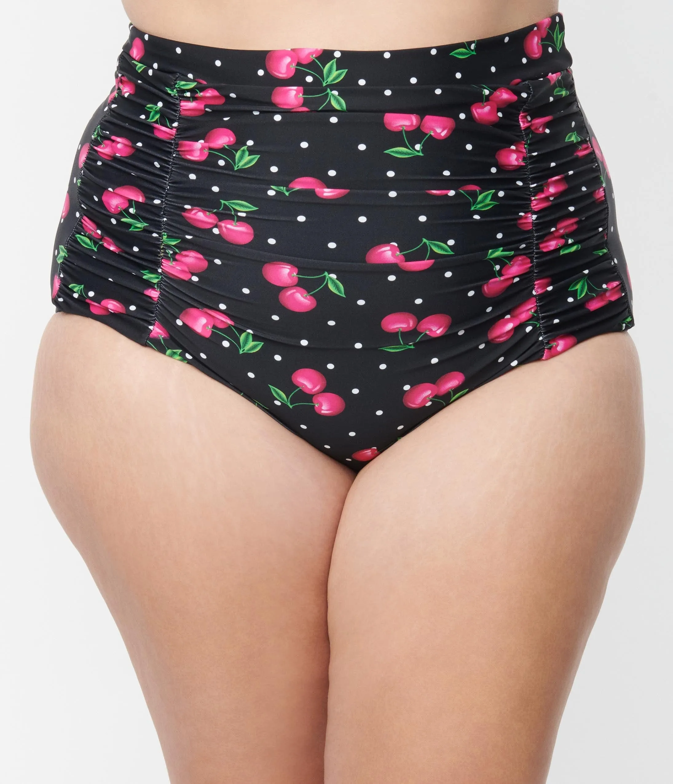Unique Vintage Plus Size 1950s Black & Hot Pink Cherry Pin Dot Monroe Swim Bottom
