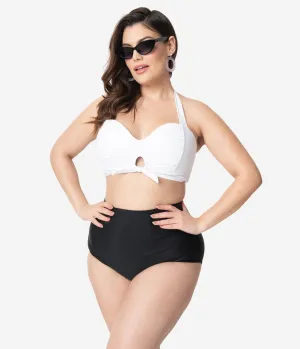 Unique Vintage Plus Size Black High Waist Louise Swim Bottoms