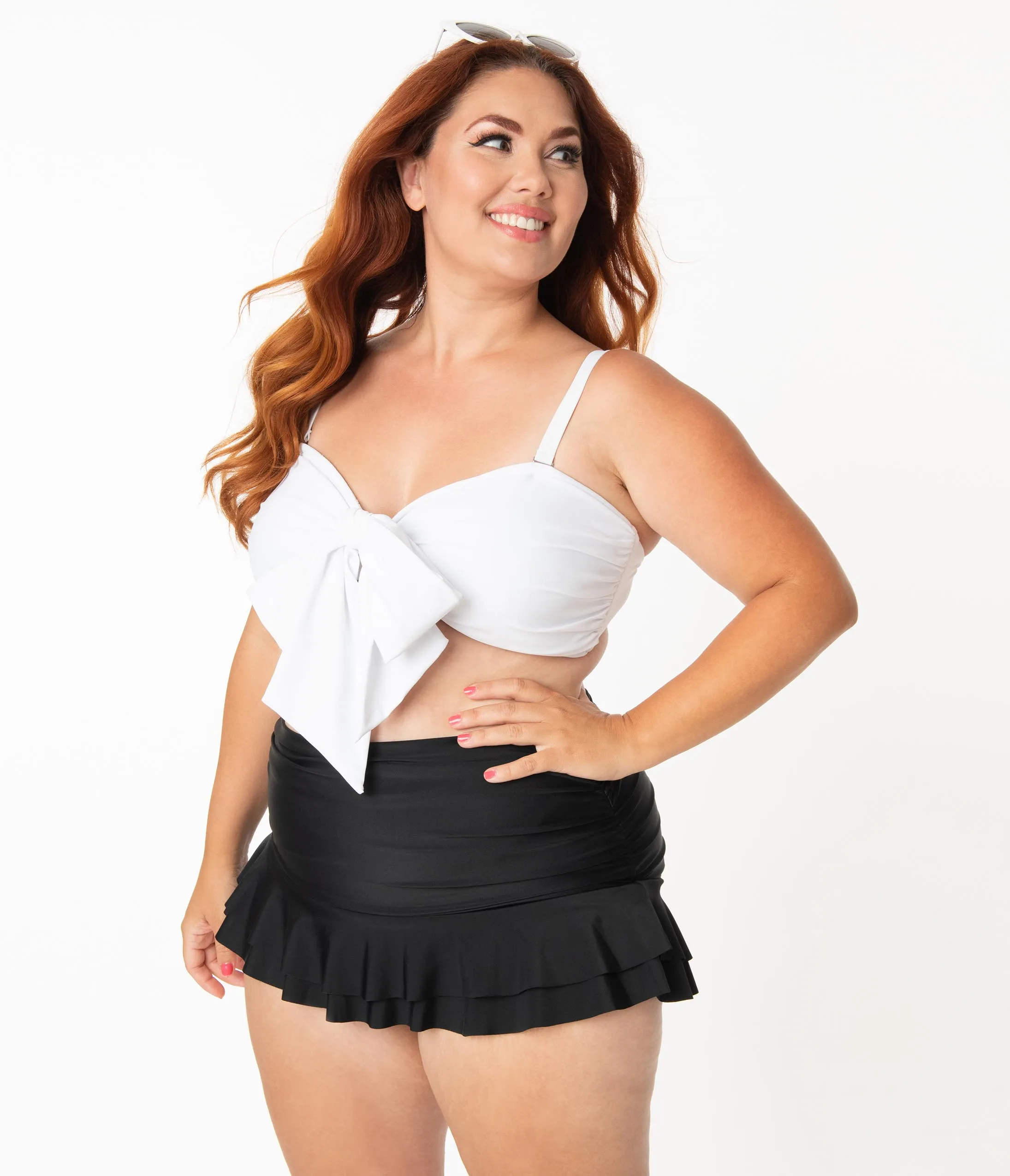 Unique Vintage Plus Size White Bow Rialto Bikini Top